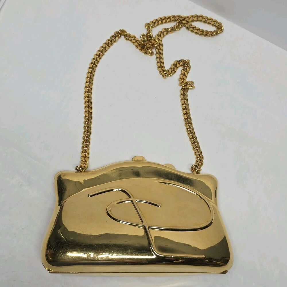 Vintage 80s Cesare Piccini Gold Tone Metal Chain Bag Italy Metalwork Clutch